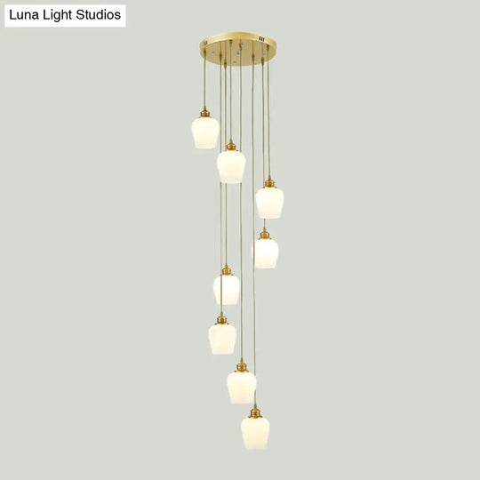 Modern 8-Light Tulip Shade Pendant Chandelier With White Glass