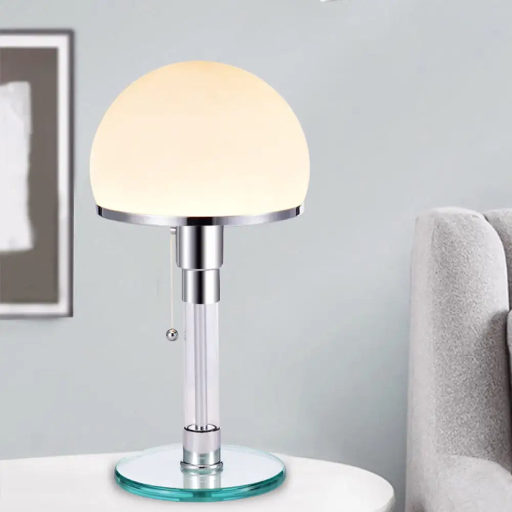 Modernist White Glass Mushroom Table Lamp With Chrome Finish - Perfect For Bedside