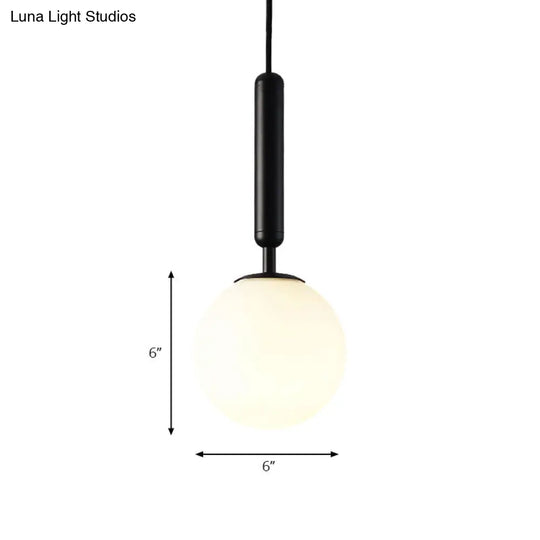 Modernist White Glass Pendant Light With Black/Gold Finish - Adjustable Sizes