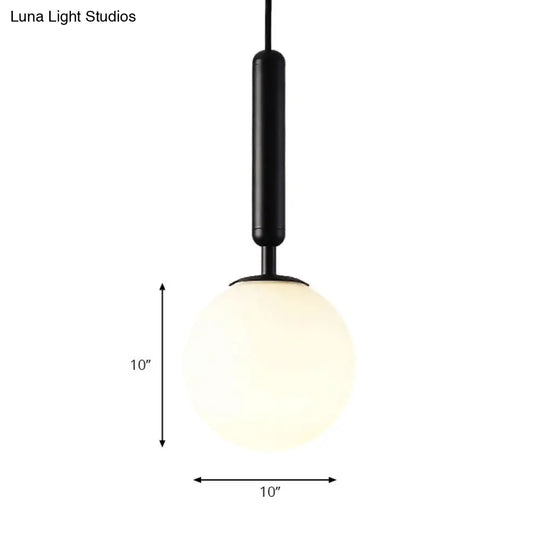 Modernist Spherical White Glass Pendant Light - 1 6/8/10 Wide Black/Gold Hanging Fixture