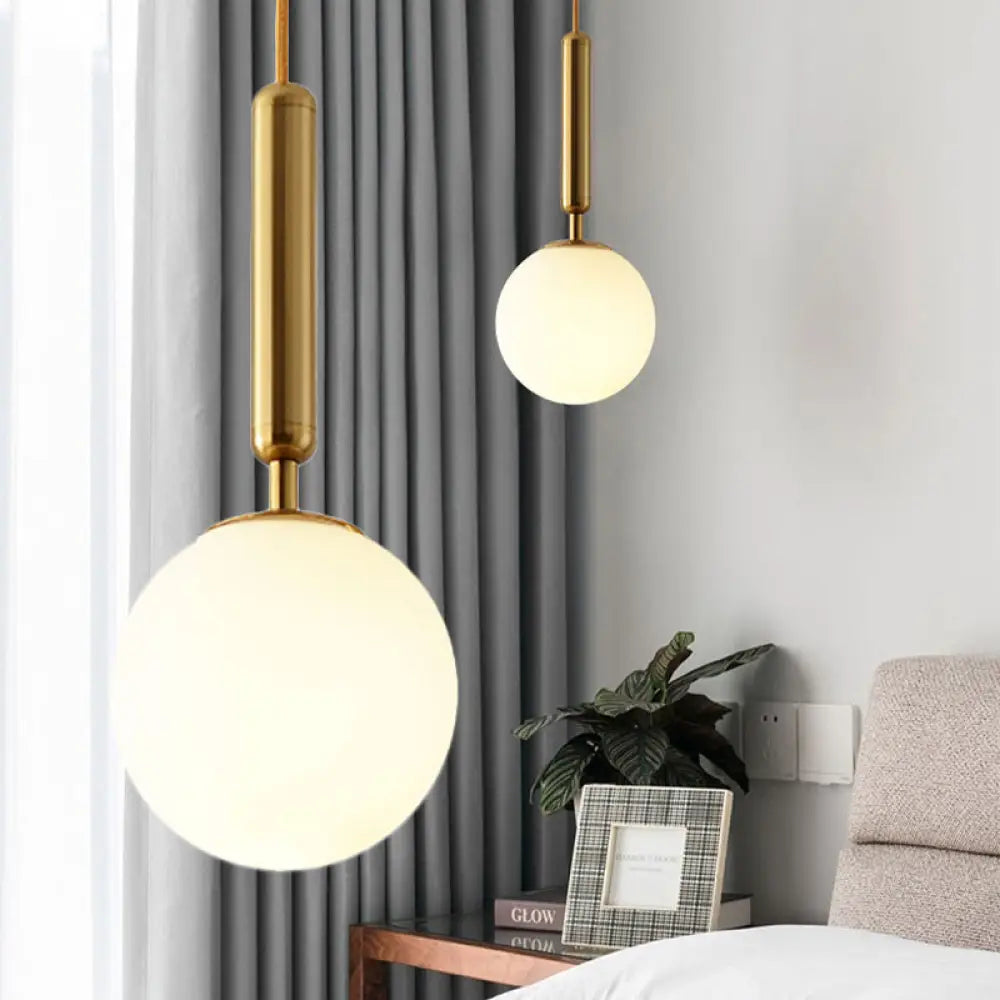 Modernist White Glass Pendant Light With Black/Gold Finish - Adjustable Sizes Gold / 6’