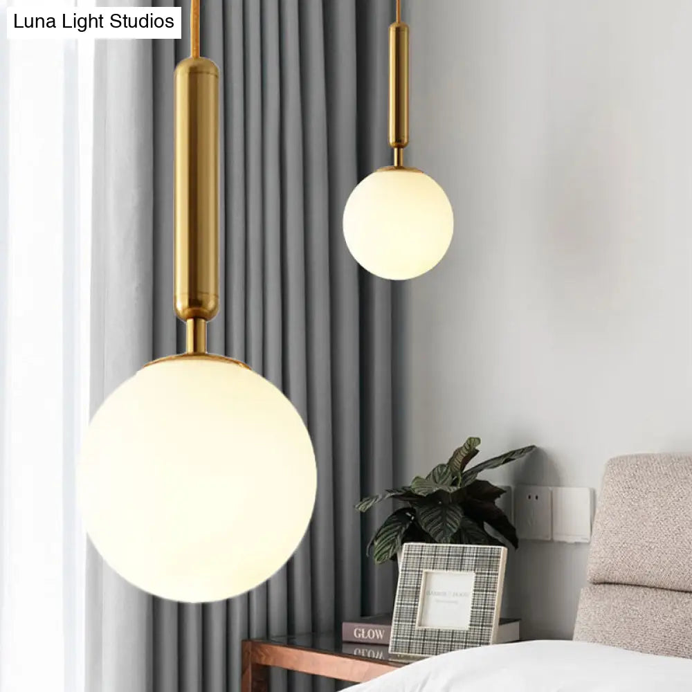 Modernist Spherical White Glass Pendant Light - 1 6/8/10 Wide Black/Gold Hanging Fixture Gold / 6