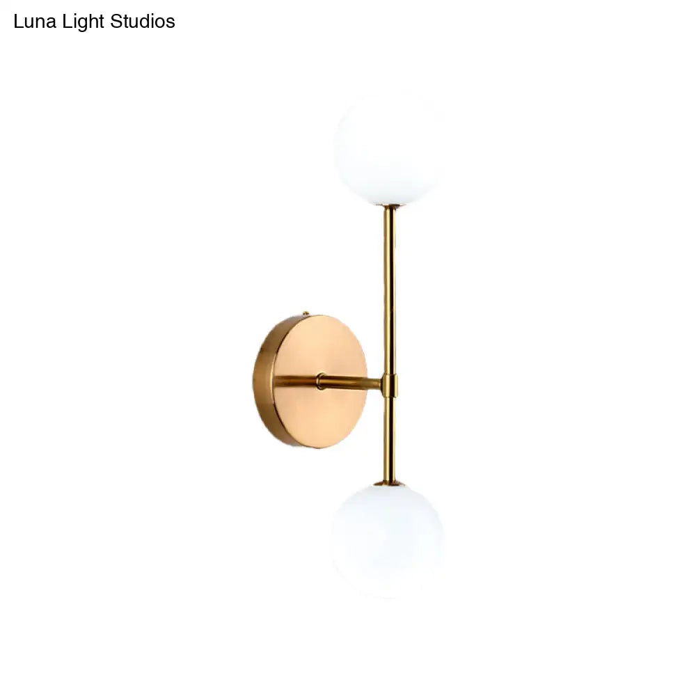 Modernist White Glass Sconce With Black/Gold Finish - 2 Bulbs Wall Mounted For Living Room Lighting