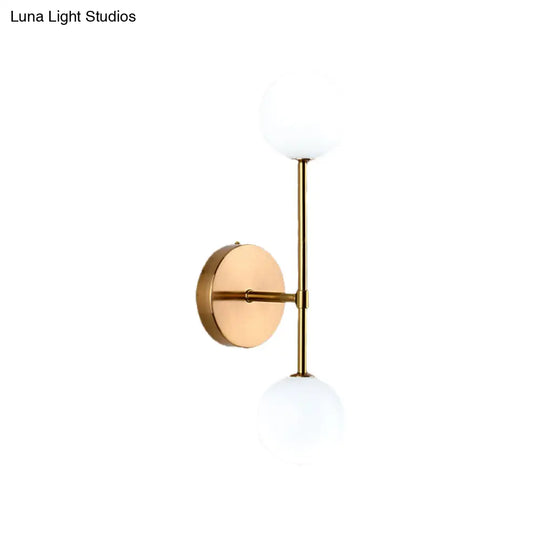 Modernist White Glass Sconce With Black/Gold Finish - 2 Bulbs Wall Mounted For Living Room Lighting