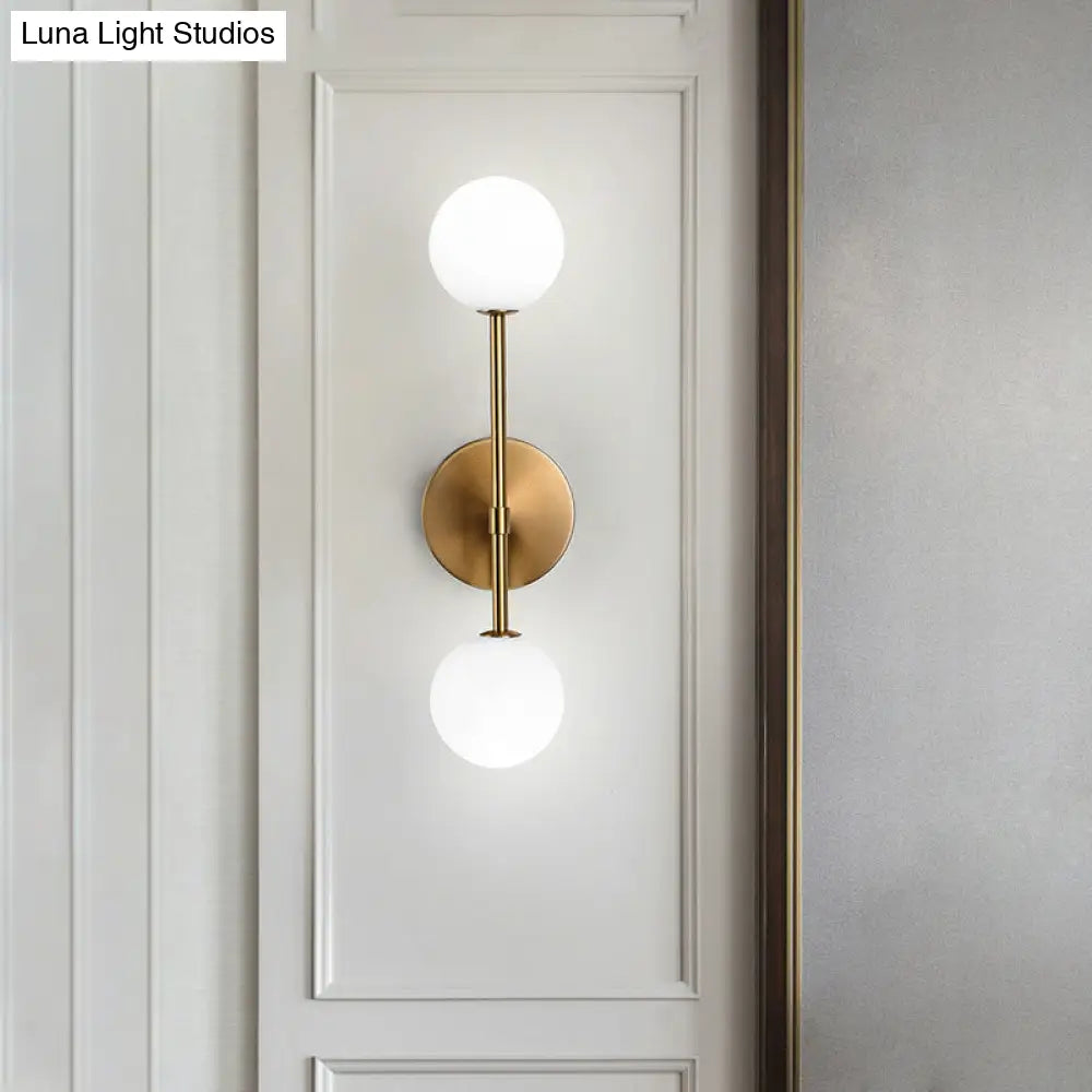 Modernist White Glass Sconce With Black/Gold Finish - 2 Bulbs Wall Mounted For Living Room Lighting