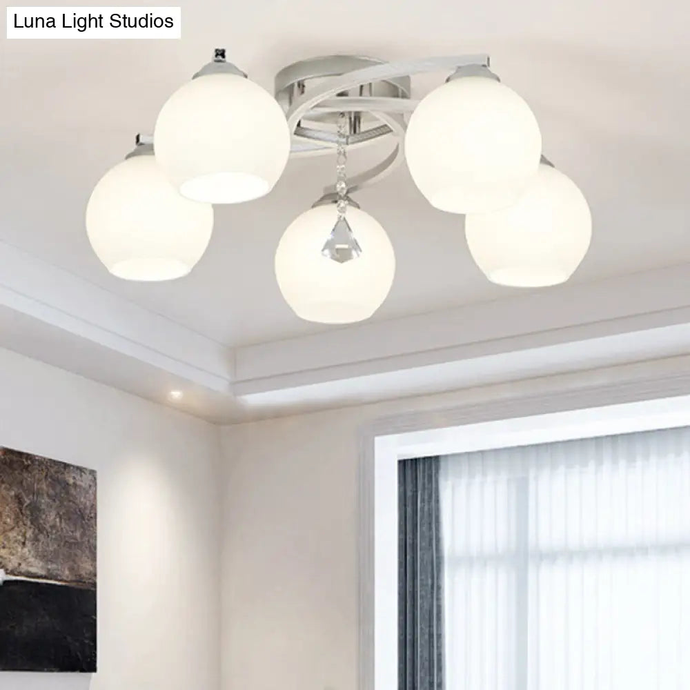 Modernist White Glass Semi Flush Mount Ceiling Light For Bedrooms 5 / Globe