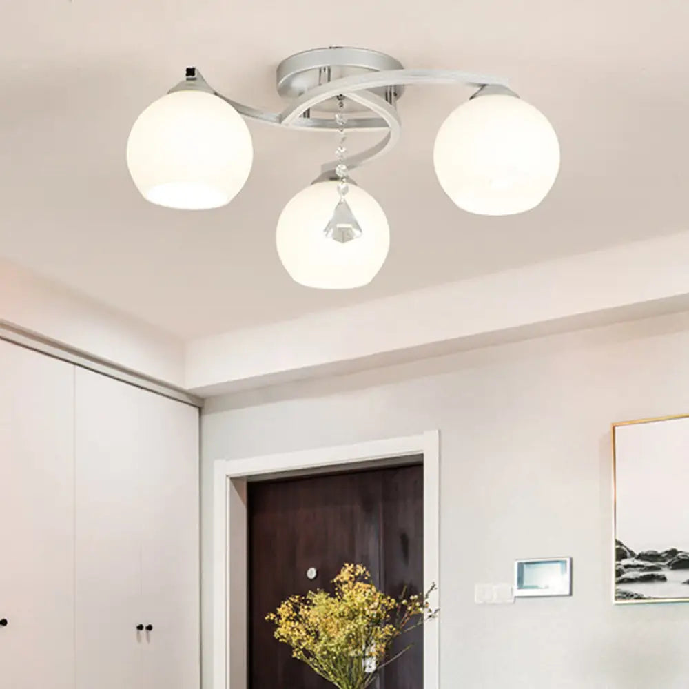 Modernist White Glass Semi Flush Mount Ceiling Light For Bedrooms 3 / Globe