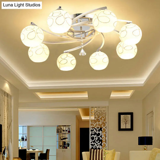 Modernist White Glass Semi Flush Mount Ceiling Light For Bedrooms 8 / Linear