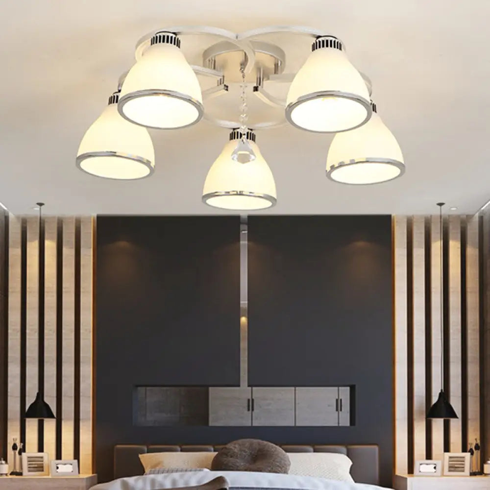 Modernist White Glass Semi Flush Mount Ceiling Light For Bedrooms 5 / Cone