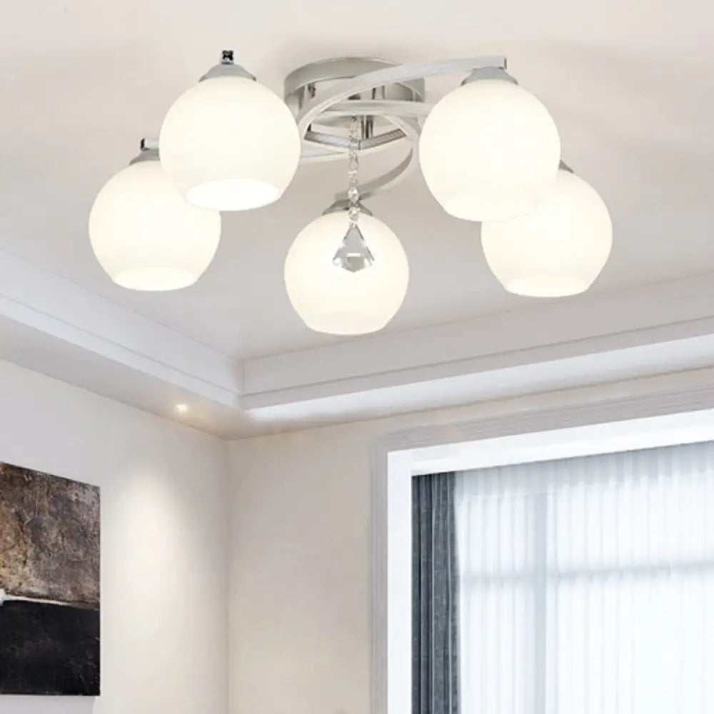 Modernist White Glass Semi Flush Mount Ceiling Light For Bedrooms 5 / Globe