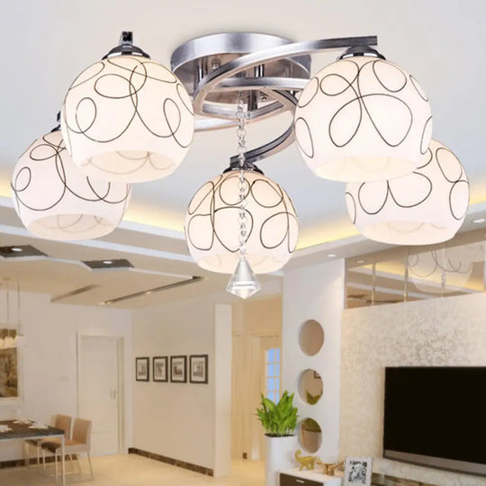 Modernist White Glass Semi Flush Mount Ceiling Light For Bedrooms 5 / Linear