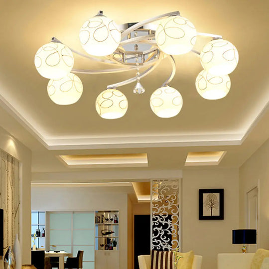 Modernist White Glass Semi Flush Mount Ceiling Light For Bedrooms 8 / Linear