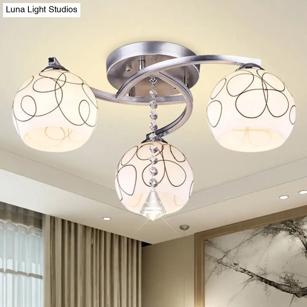 Modernist White Glass Semi Flush Mount Ceiling Light For Bedrooms 3 / Linear