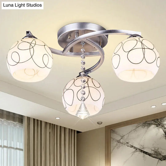 Modernist White Glass Semi Flush Mount Ceiling Light For Bedrooms 3 / Linear