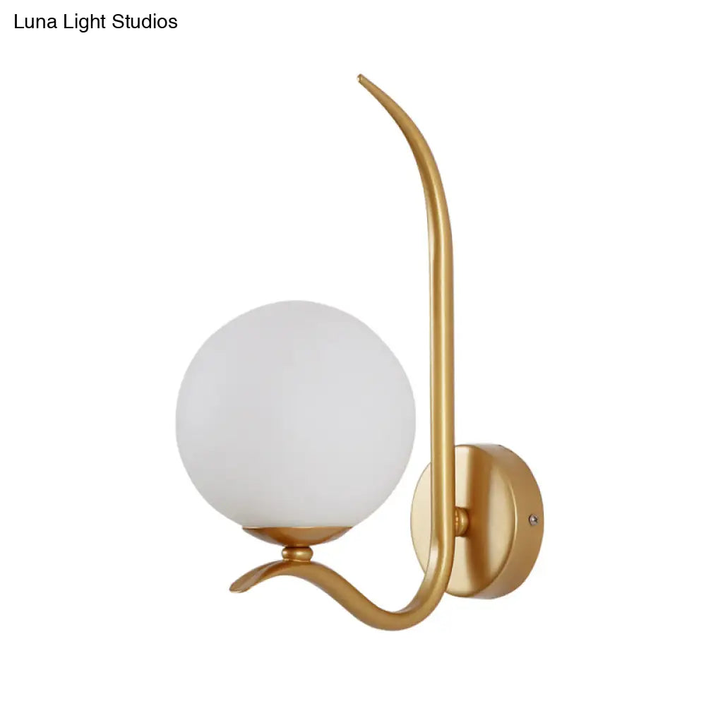 Modernist White Glass Wall Mount Sconce Light - Global Design 1-Bulb Gold Lighting For Bedroom (6/8