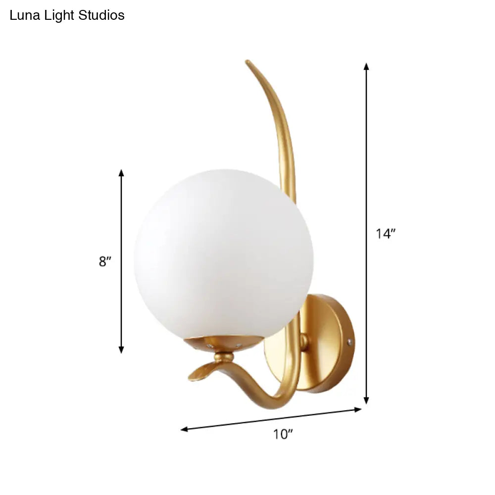 Modernist White Glass Wall Mount Sconce Light - Global Design 1-Bulb Gold Lighting For Bedroom (6/8