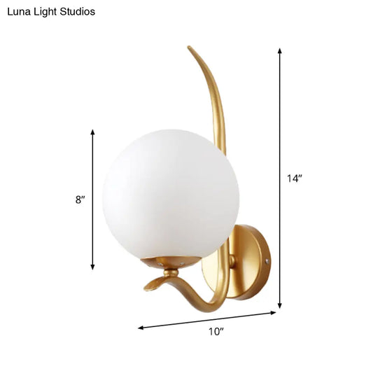 Modernist White Glass Wall Mount Sconce Light - Global Design 1-Bulb Gold Lighting For Bedroom (6/8