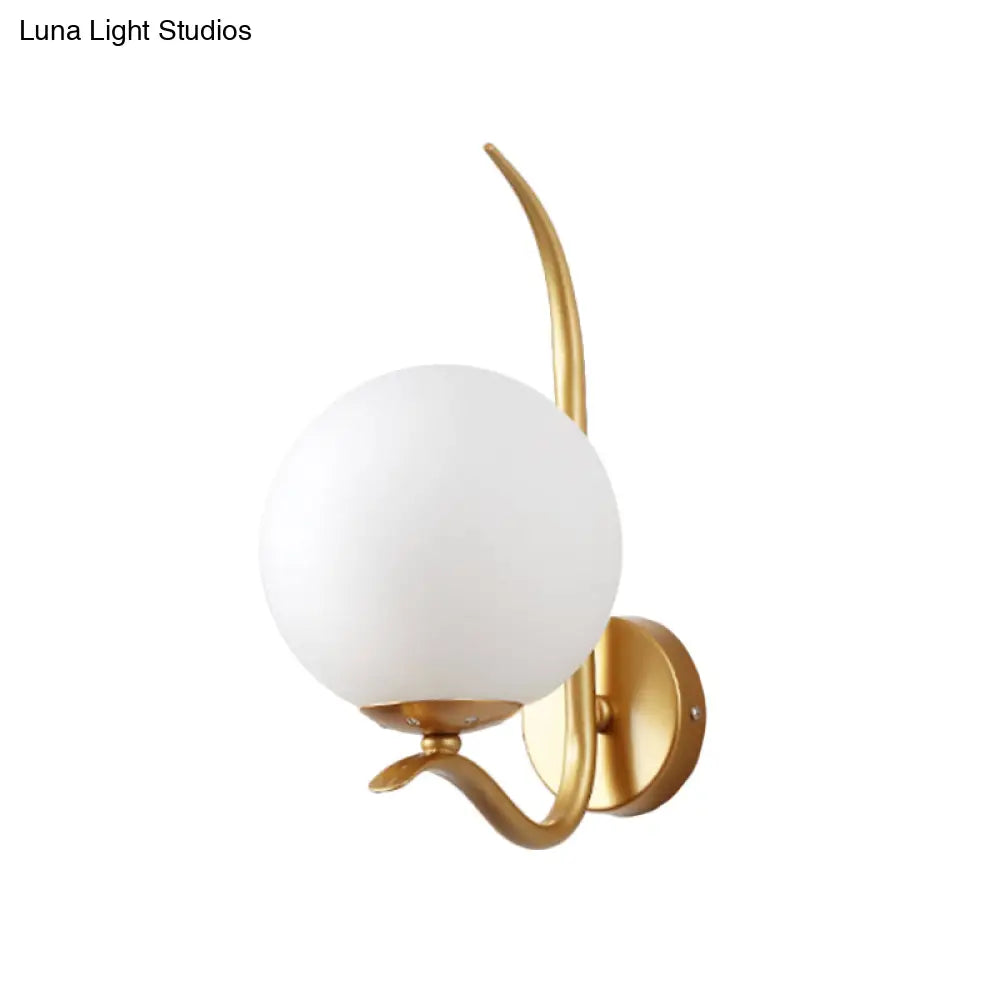 Modernist White Glass Wall Mount Sconce Light - Global Design 1-Bulb Gold Lighting For Bedroom (6/8