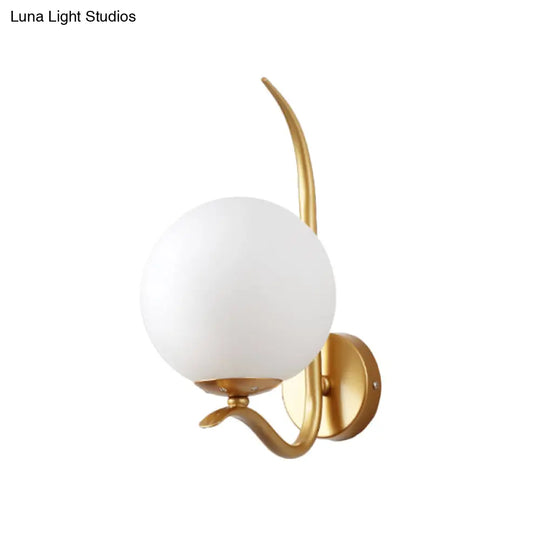 Modernist White Glass Wall Mount Sconce Light - Global Design 1-Bulb Gold Lighting For Bedroom (6/8