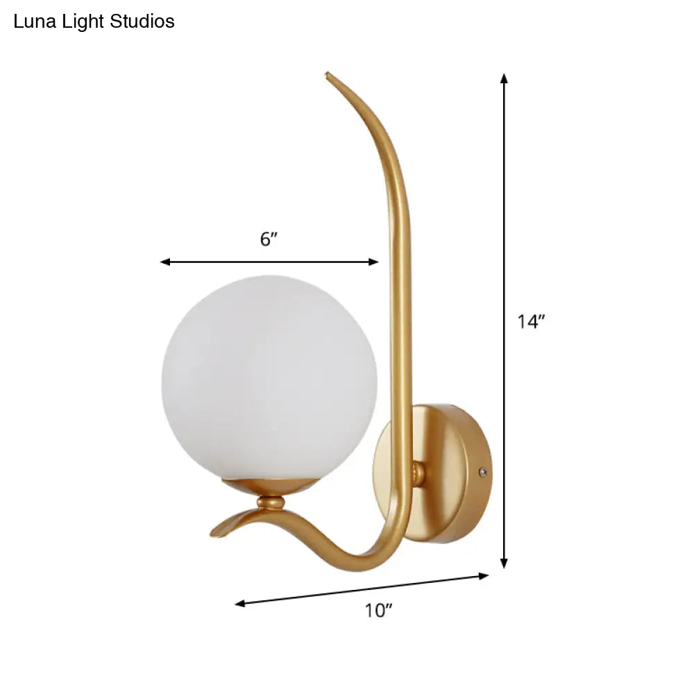 Modernist White Glass Wall Mount Sconce Light - Global Design 1-Bulb Gold Lighting For Bedroom (6/8