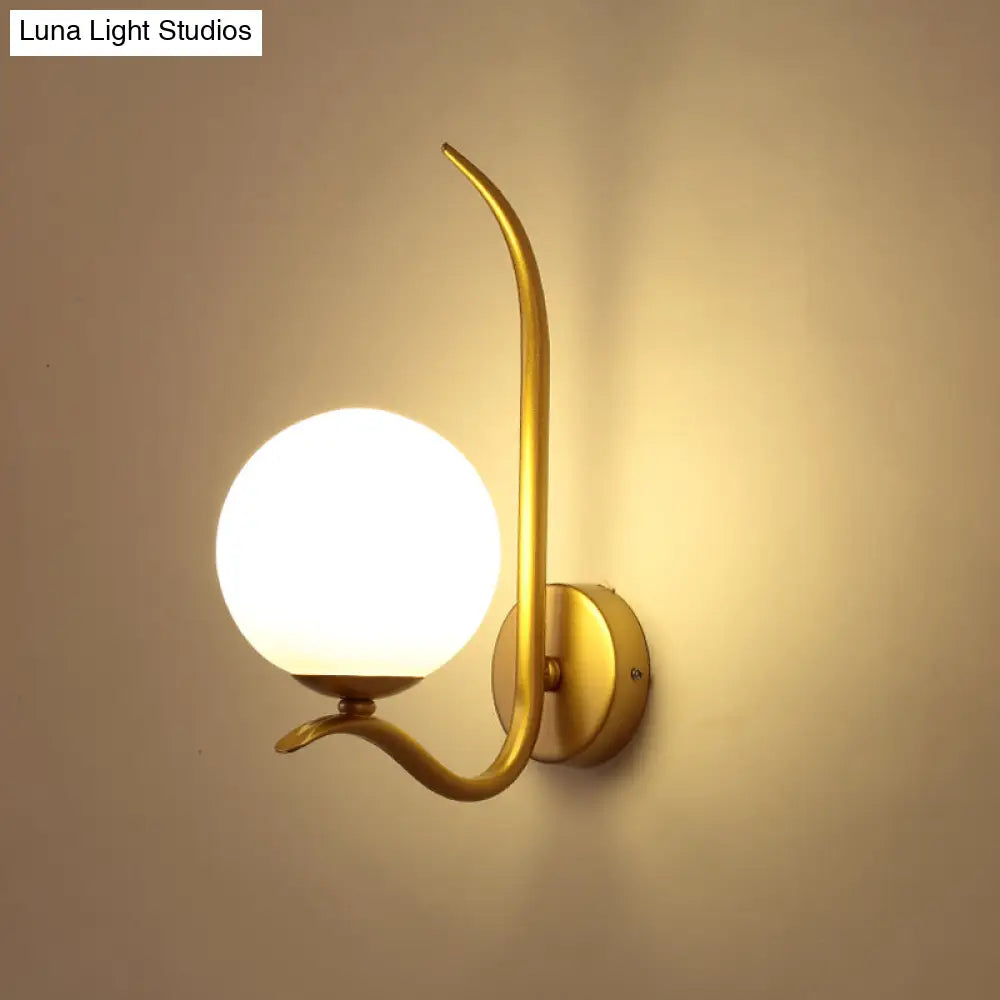 Modernist White Glass Wall Mount Sconce Light - Global Design 1-Bulb Gold Lighting For Bedroom (6/8