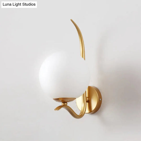 Modernist White Glass Wall Mount Sconce Light - Global Design 1-Bulb Gold Lighting For Bedroom (6/8