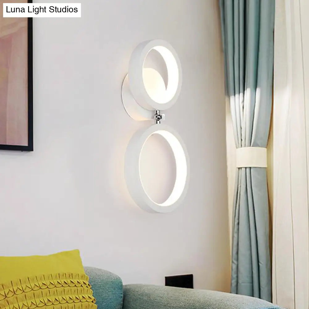 Modernist White Halo Ring Wall Sconce Light - Metal Led Lamp For Corners