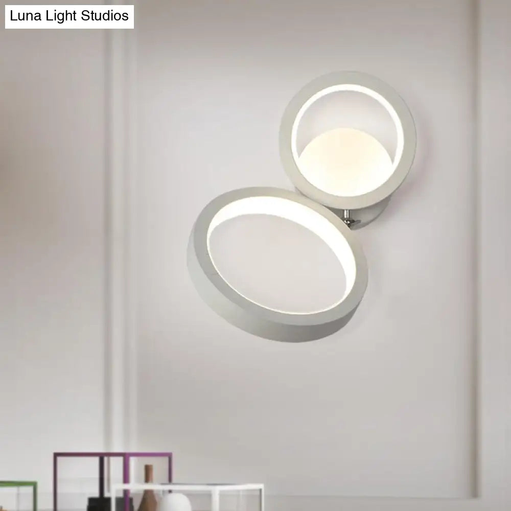 Modernist White Halo Ring Wall Sconce Light - Metal Led Lamp For Corners