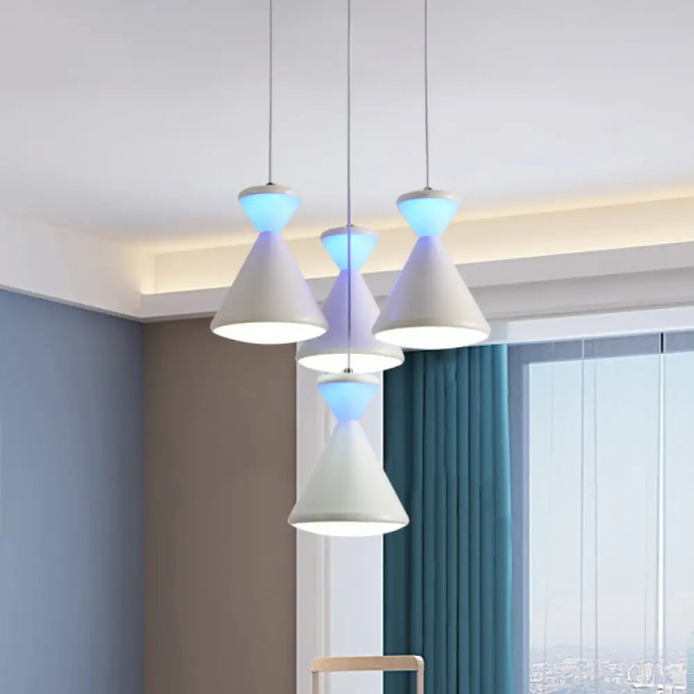 Modernist White Led Cluster Pendant Light With Hourglass Acrylic Shade - Perfect For Dining Room