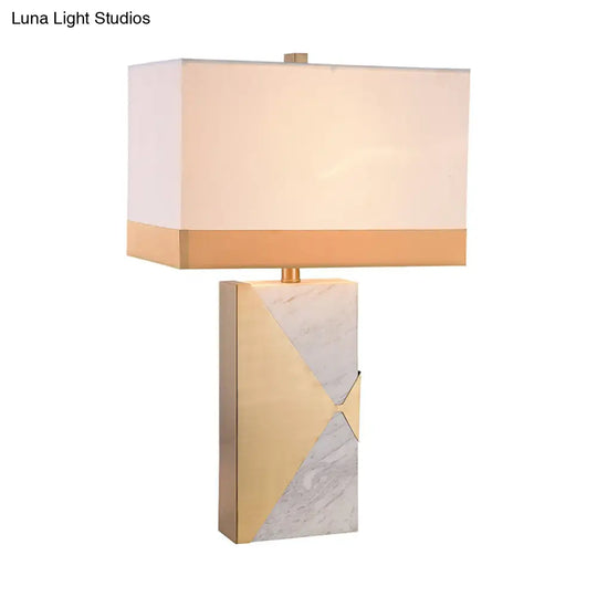 Modernist White Rectangular Table Lamp With Marble Base - Small Fabric Desk Light