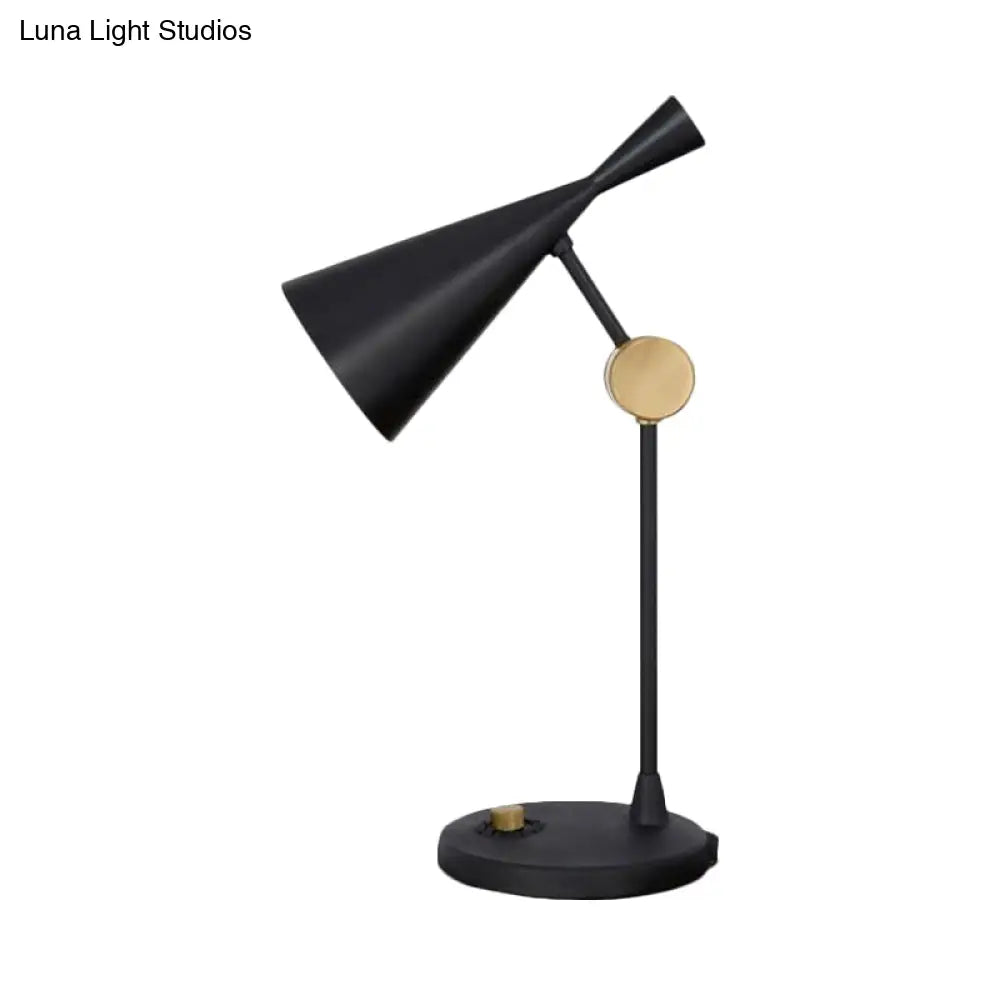 Modernist Wide Flare Night Table Lamp - Metallic Finish Rotatable Reading Light In Black