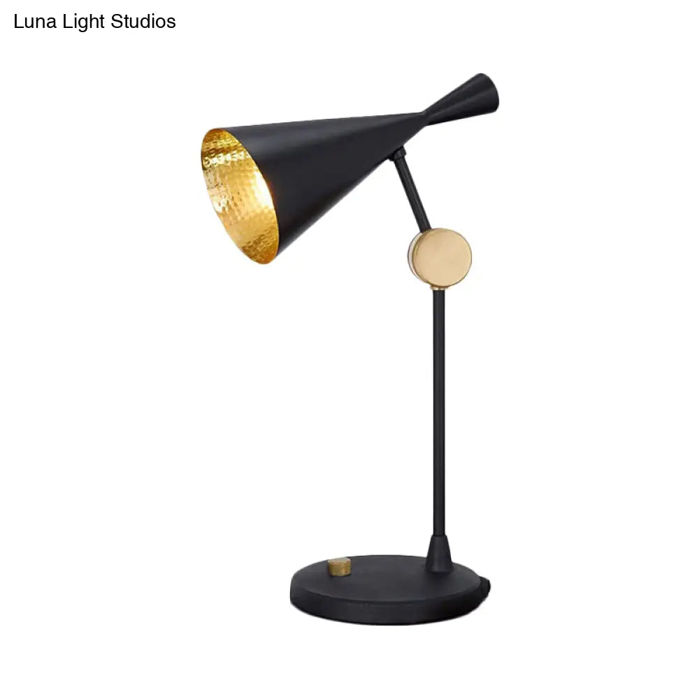 Modernist Wide Flare Night Table Lamp - Metallic Finish Rotatable Reading Light In Black