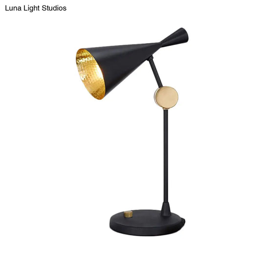 Modernist Wide Flare Night Table Lamp - Metallic Finish Rotatable Reading Light In Black