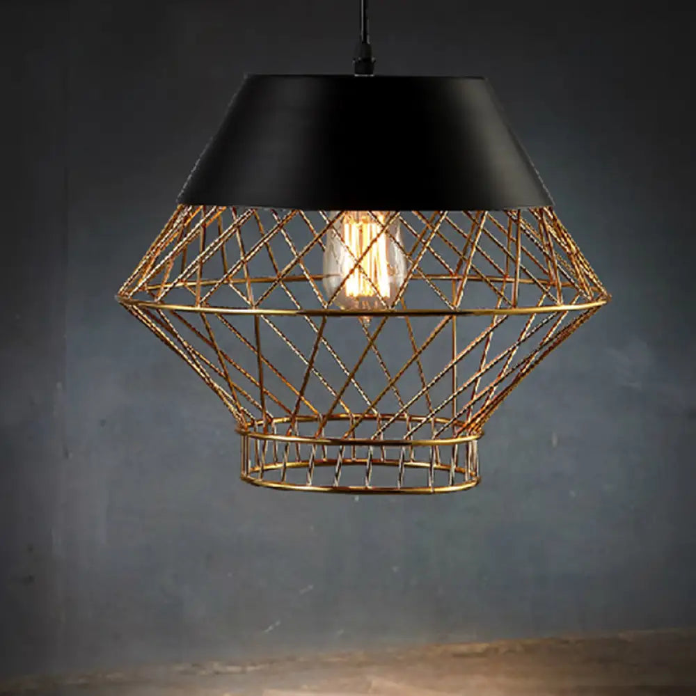 Modernist Wire Cage Pendant Ceiling Light - Black Ideal For Bars