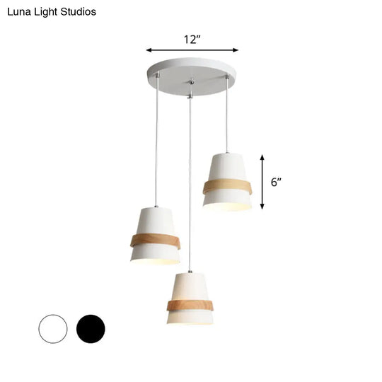 Cup Shape Modernist Dining Room Multi-Pendant Light - Metal 3 Heads | White/Black & Wood