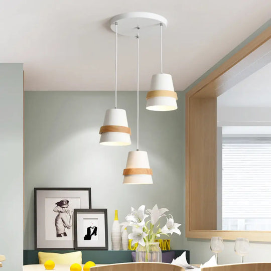 Modernist Wood And Metal Multi-Pendant Suspension Light For Dining Room - Cup Shape 3 Heads