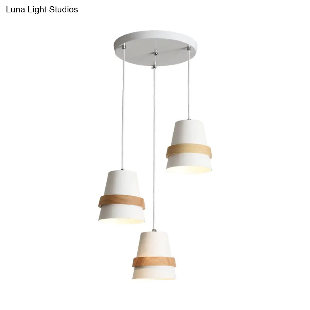 Modernist Wood And Metal Multi-Pendant Suspension Light For Dining Room - Cup Shape 3 Heads