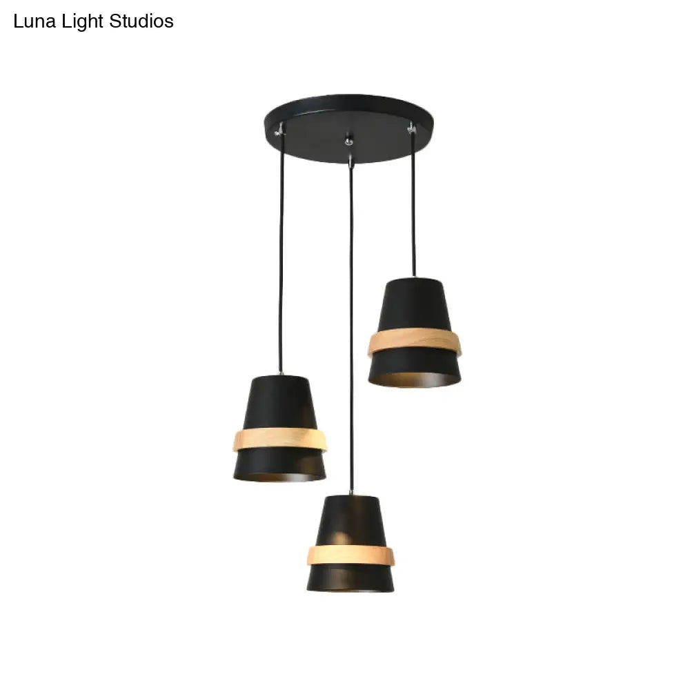 Modernist Wood And Metal Multi-Pendant Suspension Light For Dining Room - Cup Shape 3 Heads