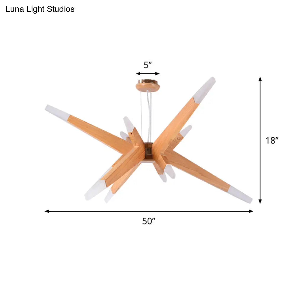 Modernist Wood Sputnik Chandelier With 12 Led Lights - Perfect For Bedroom Suspension