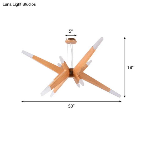 Modernist Wood Sputnik Chandelier With 12 Led Lights - Perfect For Bedroom Suspension
