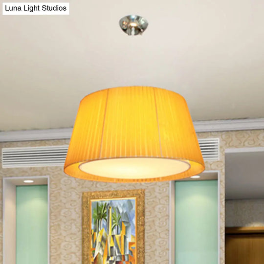 Modernist Yellow Gathered Fabric Pendant Ceiling Light - Dual Frustum Hanging Fixture 1 Head