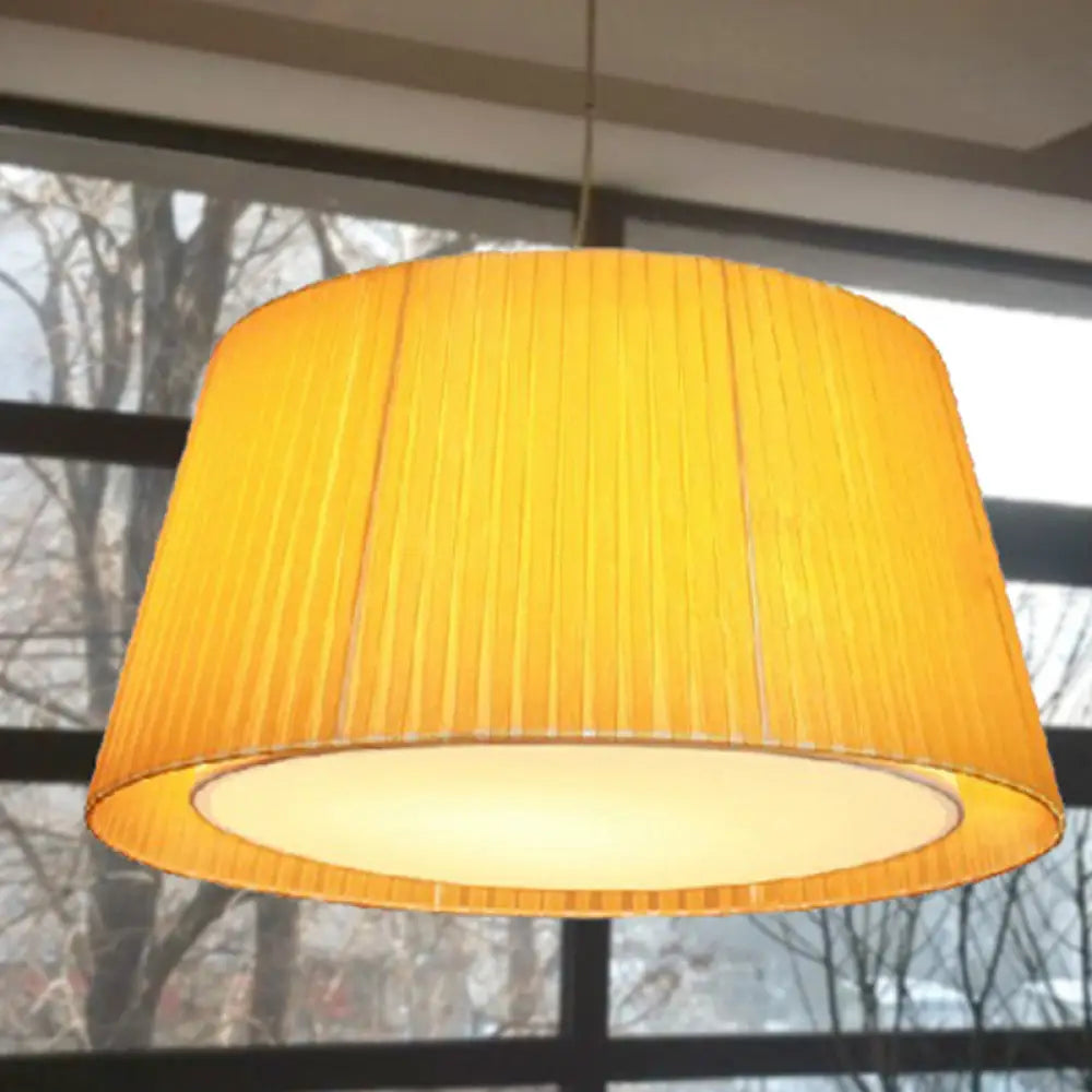 Modernist Yellow Gathered Fabric Pendant Ceiling Light - Dual Frustum Hanging Fixture 1 Head