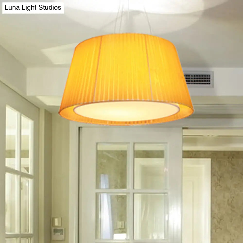 Modern Dual Frustum Hanging Light Fixture Yellow Fabric Pendant Ceiling