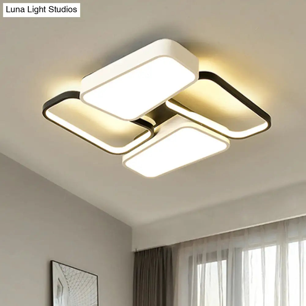 Modernistic Trapezoid Led Ceiling Flush Mount In Black-White Metallic Finish With Warm/White/3 Color