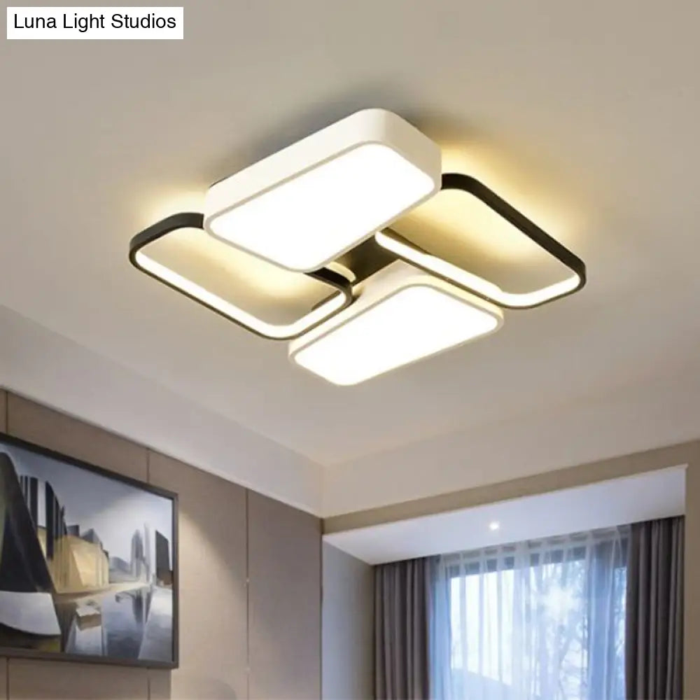 Modernistic Trapezoid Led Ceiling Flush Mount In Black - White Metallic Finish With Warm/White/3