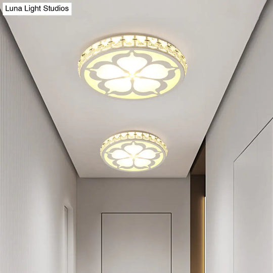 Modernity Faceted Crystal Flush Mount Lamp With Flower Pattern In White/Gold - Led Ceiling Light