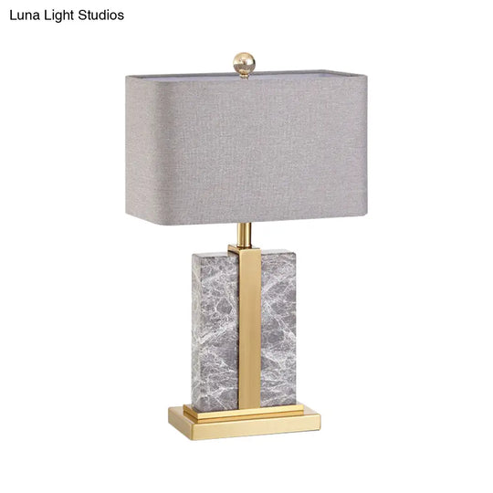 Modish Rectangular Night Table Lamp - Fabric Shade 1 Head In Black/White/Grey With Brass Accents