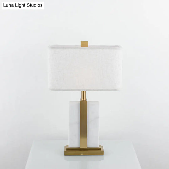 Modish Rectangular Night Table Lamp - Fabric Shade 1 Head In Black/White/Grey With Brass Accents