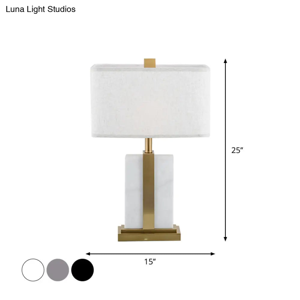 Modish Rectangular Night Table Lamp - Fabric Shade 1 Head In Black/White/Grey With Brass Accents