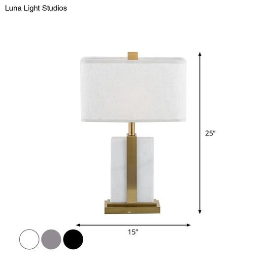 Modish Rectangular Night Table Lamp - Fabric Shade 1 Head In Black/White/Grey With Brass Accents